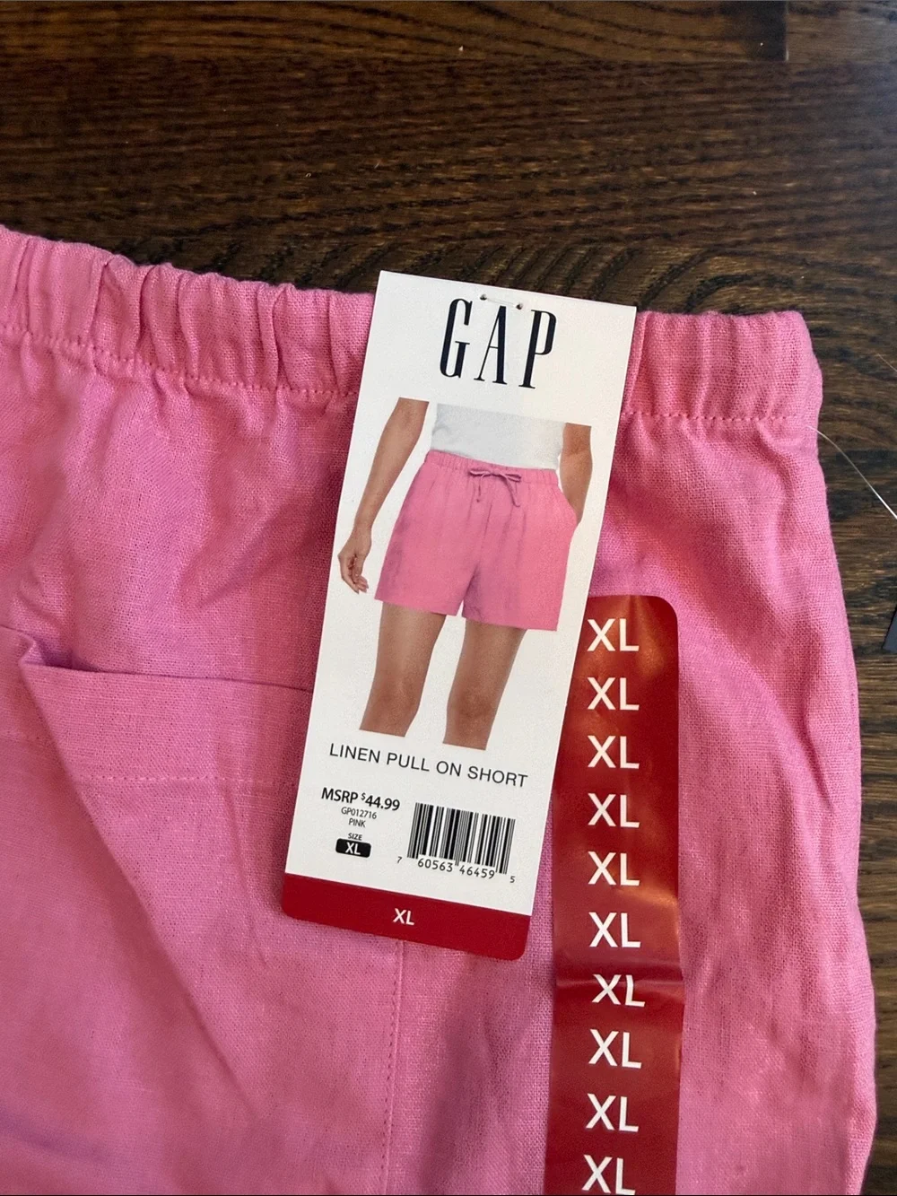 GAP Bright Pink Linen Drawstring Shorts XL pull on